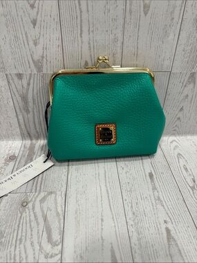Dooney & Bourke Spearmint Pebbled Leather Kiss-Lock Clutch with Gold Trim